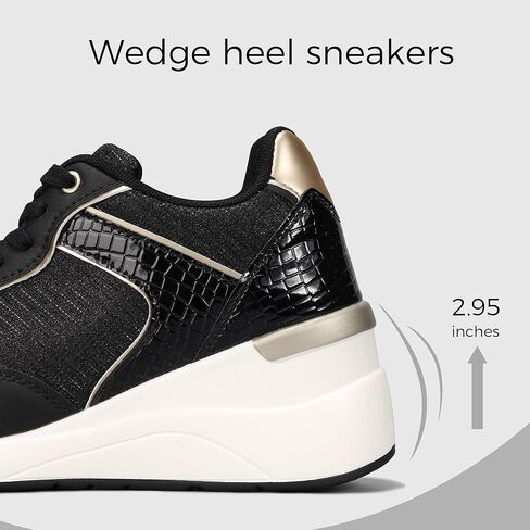 أحذية K KIP WOK النسائية ذات الكعب العالي بكعب عريض وأربطة ومنصة مخفية خفيفة الوزن كاجوال مكتنزة على الموضة أحذية رياضية للسيدات in Kuwait