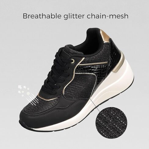 أحذية K KIP WOK النسائية ذات الكعب العالي بكعب عريض وأربطة ومنصة مخفية خفيفة الوزن كاجوال مكتنزة على الموضة أحذية رياضية للسيدات in Kuwait