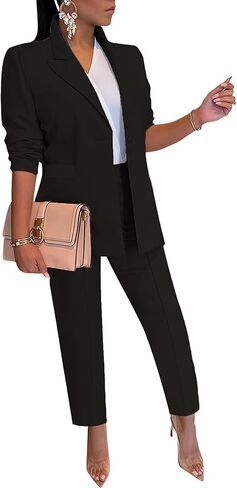 طقم ملابس نسائية كاجوال مكون من قطعتين للعمل وأكمام طويلة، طقم سراويل عمل احترافية للمكتب in Kuwait