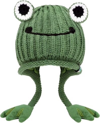 KDVOG Women Girls Crochet Frog Hat Cute Cartoon Knitted Beanie Earflap Cap for Autumn Winter in Saudi Arabia