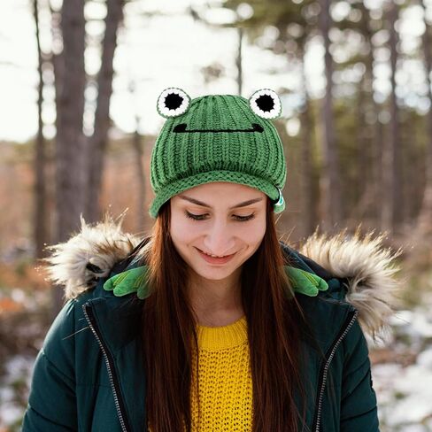 KDVOG Women Girls Crochet Frog Hat Cute Cartoon Knitted Beanie Earflap Cap for Autumn Winter in Saudi Arabia