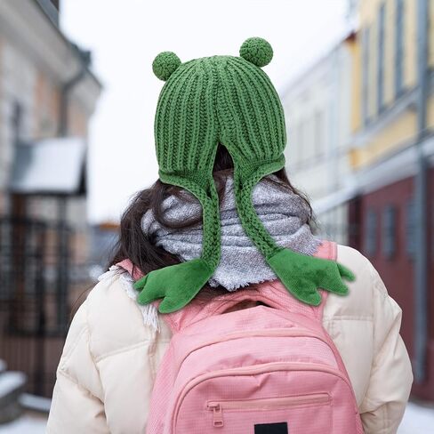 KDVOG Women Girls Crochet Frog Hat Cute Cartoon Knitted Beanie Earflap Cap for Autumn Winter in Saudi Arabia