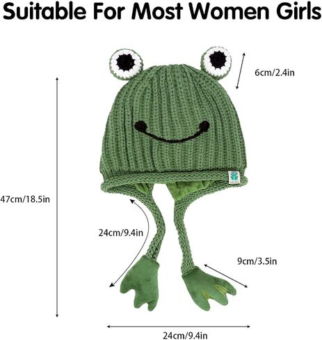KDVOG Women Girls Crochet Frog Hat Cute Cartoon Knitted Beanie Earflap Cap for Autumn Winter in Saudi Arabia