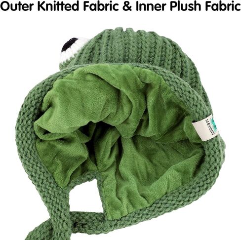 KDVOG Women Girls Crochet Frog Hat Cute Cartoon Knitted Beanie Earflap Cap for Autumn Winter in Saudi Arabia