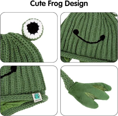 KDVOG Women Girls Crochet Frog Hat Cute Cartoon Knitted Beanie Earflap Cap for Autumn Winter in Saudi Arabia