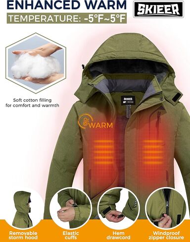 Skieer Men's Mountain Waterproof Ski Jacket Winter Rain Jacket Warm Fleece Snow Coat in Kuwait