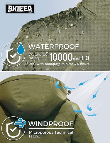 Skieer Men's Mountain Waterproof Ski Jacket Winter Rain Jacket Warm Fleece Snow Coat in Kuwait