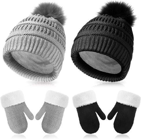 2 Sets Toddler Hats and Gloves Fleece Lined Beanie Babies Girl Toddler Beanie Boy Hat with Winter Warm Mittens Thick in Saudi Arabia