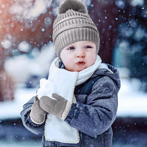 2 Sets Toddler Hats and Gloves Fleece Lined Beanie Babies Girl Toddler Beanie Boy Hat with Winter Warm Mittens Thick in Saudi Arabia