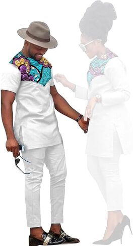 African Couple's Clothing Women's Ankara Print Top and Pants Set Party Banquet Couple's Clothing Men's Top and Pants Set with in Kuwait
