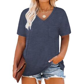 DOLNINE Plus-Size Tops for Women V Neck T Shirts Summer Tunics with Pocket in Saudi Arabia