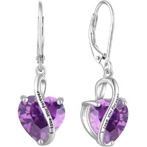 YL Heart Dangle Earrings for Women 925 Sterling Silver Drop Earring Birthstones Leverback Jewelry