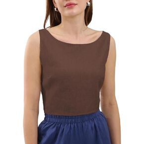 Amazhiyu Womens 100% Linen Backless Tie Back Sleeveless Summer Crop Tank Tops