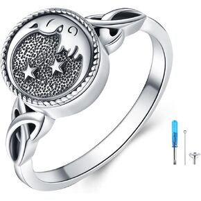 YAFEINI Moon and Star Urn Ring for Ashes Sterling Silver Abalone Shell Memorial Keepsake Rings Cremation Jewelry for Women