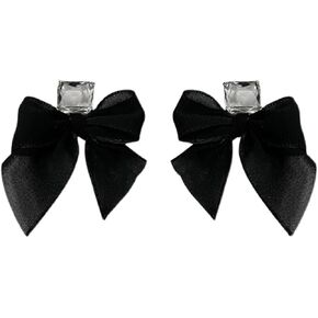Crystal Bow Earrings for Women Rhinestone Clear Earrings Black Ribbon Bowknot Stud Earrings Square Crystal Earrings for Women Girls Jewelry Gifts.