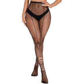 EVAZEN Women Fishnet Tights Stockings Black Patterned Thigh-High Stocking High Waist Lace Leggings Pantyhose