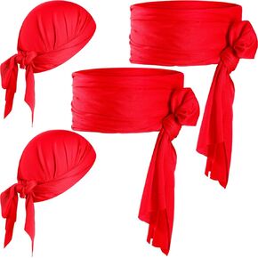 Vicenpal 4 Pcs Pirate Accessories Pirate Bandana and Sash Belt Pirate Head Scarf Headband Party Favor for Men Women