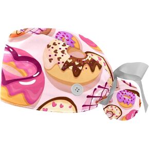 FFLOWER 2 Pcs Working Cap with Buttons Sweatband Cartoon Space Dinosaur Rocket Ribbon Tie Back Bouffant Hats in Kuwait