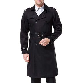 AOWOFS Men's Double Breasted Trench Coat Stylish Slim Fit Mid Long Belted Windbreaker