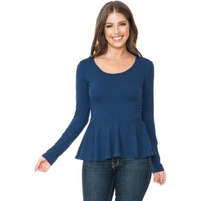 بلوزة SSOULM نسائية طويلة الأكمام قابلة للتمدد بحاشية مكشكشة من Peplum بمقاس كبير