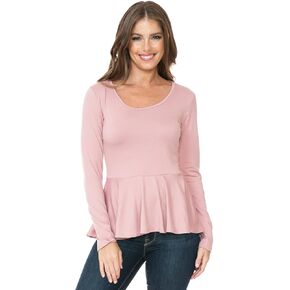 SSOULM Women's Long Sleeve Stretchy Knit Ruffle Hem Peplum Blouse Top with Plus Size in Saudi Arabia