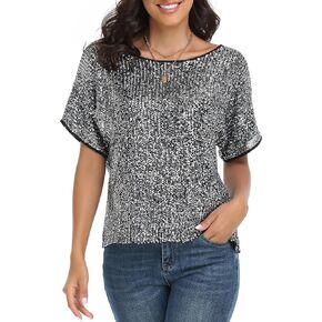 kayamiya Women's Sparkly Sequin Top Batwing Sleeve Glitter Party Shirts Blouse Dressy Tops in Saudi Arabia