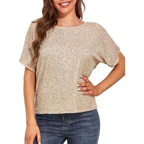 kayamiya Women's Sparkly Sequin Top Batwing Sleeve Glitter Party Shirts Blouse Dressy Tops in Saudi Arabia