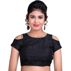 BLACK SARI BLOUSE | TOP BLOUSE | BLACK SHORT SLEEVE CROP TOP | LACE TOPS WOMEN| WOMENS BLOUSE FOR INDIAN WOMENS BLACK SAREE BLOUSE ORGANIZER STORAGE FOR CLOSET [M] MEDIUM in Saudi Arabia