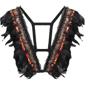 Women Feather Harness Caged Bralette Plus Size Punk Gothic Festival Rave Art Clothing