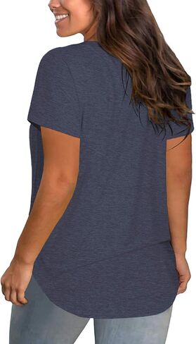 DOLNINE Plus-Size Tops for Women V Neck T Shirts Summer Tunics with Pocket in Kuwait
