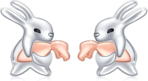 Rabbit Stud Earrings 925 Sterling Silver Bunny Earrings for Women Girls Cute Rabbit Carrot Earrings in Saudi Arabia