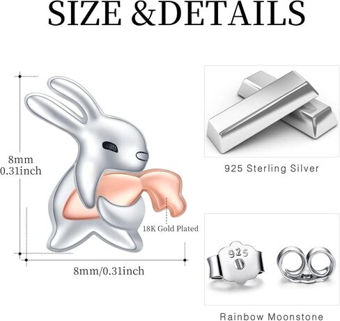 Rabbit Stud Earrings 925 Sterling Silver Bunny Earrings for Women Girls Cute Rabbit Carrot Earrings in Saudi Arabia