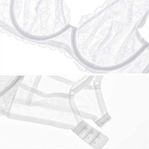 Deyllo Women's Sexy Lace Bra Non-Padded Underwire See Through Unlined Bra Mesh Sheer Plunge Low Cut Bralettes in Saudi Arabia