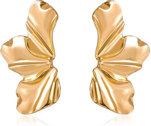 Vintage Punk Gold Statement Flower Geometric Irregularity Floral Stud Earrings for Women Teen Girls in Kuwait