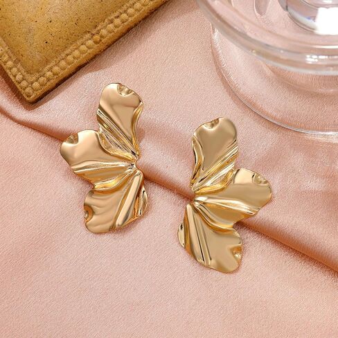 Vintage Punk Gold Statement Flower Geometric Irregularity Floral Stud Earrings for Women Teen Girls in Kuwait