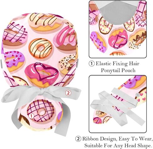 FFLOWER 2 Pcs Working Cap with Buttons Sweatband Cartoon Space Dinosaur Rocket Ribbon Tie Back Bouffant Hats in Kuwait