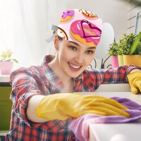 FFLOWER 2 Pcs Working Cap with Buttons Sweatband Cartoon Space Dinosaur Rocket Ribbon Tie Back Bouffant Hats in Kuwait