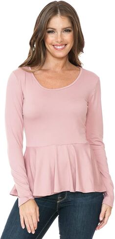 SSOULM Women's Long Sleeve Stretchy Knit Ruffle Hem Peplum Blouse Top with Plus Size in Saudi Arabia
