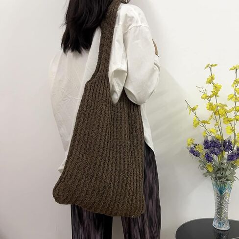 حقيبة هوبو للنساء ذات ألوان متباينة وحقيبة حمل ذات سعة كبيرة وحقيبة كتف نسائية عصرية محبوكة in Kuwait