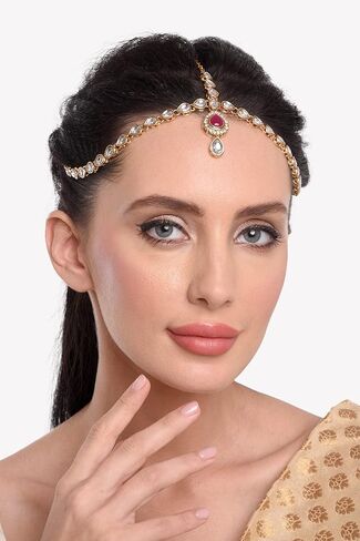 Efulgenz الهندي بوليوود خمر الجرب تيكا كريستال كوندان رئيس سلسلة الزفاف مجوهرات الزفاف إكسسوارات الشعر in Kuwait