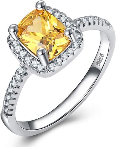LARDROK (الحجم الأمريكي 5 ~ 9 جوهرة زفاف العروس خاتم خطوبة أصفر/واضح 925 خاتم مطلي بالفضة الاسترليني هدايا in Kuwait