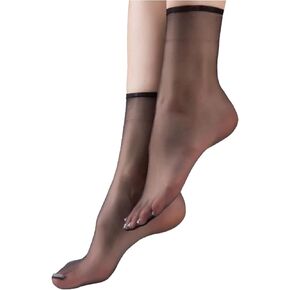 TeenFighter 5 Pairs Crystal Transparent Silky Nylon Ankle Socks for Girls, Ultra-Thin No Show Elastic Socks for Women