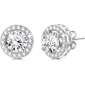 AOBOCO Sterling Silver Halo Earrings with 12 Birthstone Austrian Crystals, Hypoallergenic Stud Earrings for Women, Perfect for Anniversary Birthday Wedding Christmas, Beautiful Jewelry Gift for Her