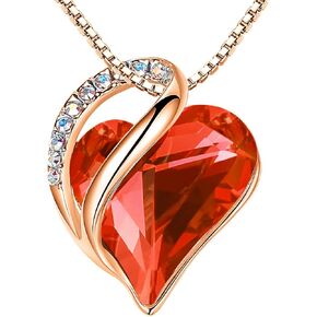 Rose Gold Plated Necklace for Women: Heart Shaped Birthstone/Healing Crystals Center, Dazzling Cubic Zirconia, Hypoallergenic Chain (18"+2"), Timeless Jewelry Gifts for Anniversaries and Birthdays