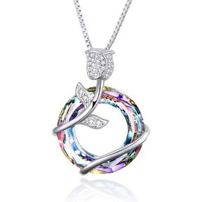AOBOCO Sterling Silver Rose Flower Butterfly Necklaces for Women Crystals Pendant Jewelry Birthday Gift for Wife Girlfriend Girls Grandmother in Kuwait