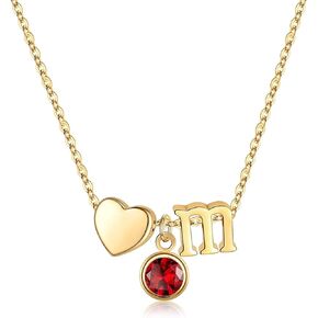 Initial Birthstone Necklace for Women Girls, 14K Gold Plated Heart Initial Necklace Birthstone Necklace Heart Initial Birthstone Pendant Necklace Family Birthstone Necklace Birthday Gifts for Women in Kuwait