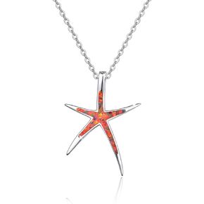 Cuoka Starfish Necklace, 925 Sterling Silver with Opal, Hawaiian Beach Nautical Ocean Pendant, Starfish Jewelry Opal Jewelry Valentine Gifts for Women Girlfriend Daughter