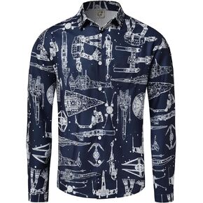 Hardaddy Men's Hawaiian Shirts Printed Long Sleeve Button Down Casual Beach Shirts in Kuwait