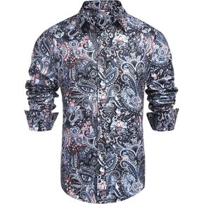 Daupanzees Men's Paisley Cotton Long Sleeve Casual Button Down Shirt