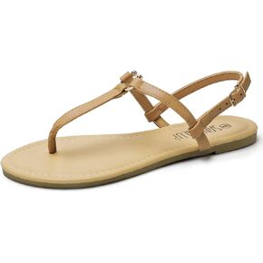 SANDALUP Thong Flat Sandals with Ring Metal Buckle for Women Summer